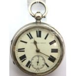 Hallmarked silver pocket watch, heavy gauge, Chester assay, dial D: 45 mm. Not working at lotting.