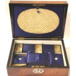 Walnut sewing box with inlaid mother of pearl decoration and fitted interior. P&P Group 3 (£25+VAT