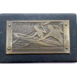 1934 oak mounted rowing plaque in bronze, overall 11 x 7 cm. P&P Group 1 (£14+VAT for the first