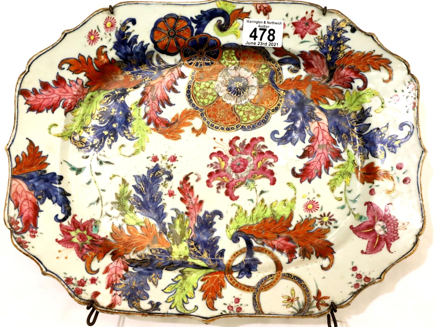 Chinese rectangular porcelain plate decorated in floral design and gilt, 35 x 26 cm. P&P Group 3 (£