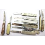 Box of ten folding knives. P&P Group 2 (£18+VAT for the first lot and £3+VAT for subsequent lots)