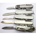 Box of five knives with corkscrews. P&P Group 2 (£18+VAT for the first lot and £3+VAT for subsequent