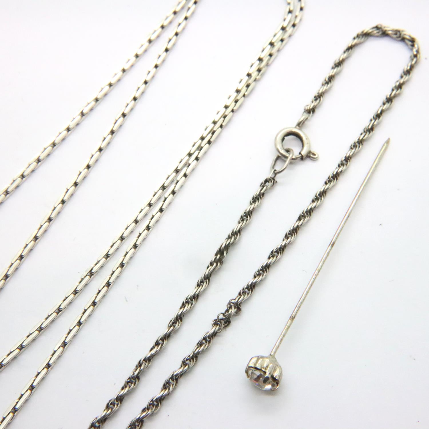 Two silver neck chains, two silver fobs, bangle and pin brooch. P&P Group 1 (£14+VAT for the first - Image 4 of 4