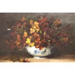 E.I. TALBOT (19th Century); oil on canvas of a still life floral arrangement in a bowl, dated 1899