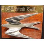 Car bonnet mascot; 1930 British Swift, L: 14 cm. P&P Group 2 (£18+VAT for the first lot and £3+VAT