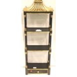 20th century wall-mounted etagere, having single drawer, Japanned and with pagoda style top, 31 x 54