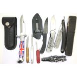 Seven mixed knives and a cut throat razor. P&P Group 2 (£18+VAT for the first lot and £3+VAT for