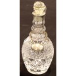 Silver mounted glass Sherry decanter, with label. P&P Group 3 (£25+VAT for the first lot and £5+