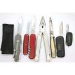 Six multi blade knives and a multitool. P&P Group 2 (£18+VAT for the first lot and £3+VAT for