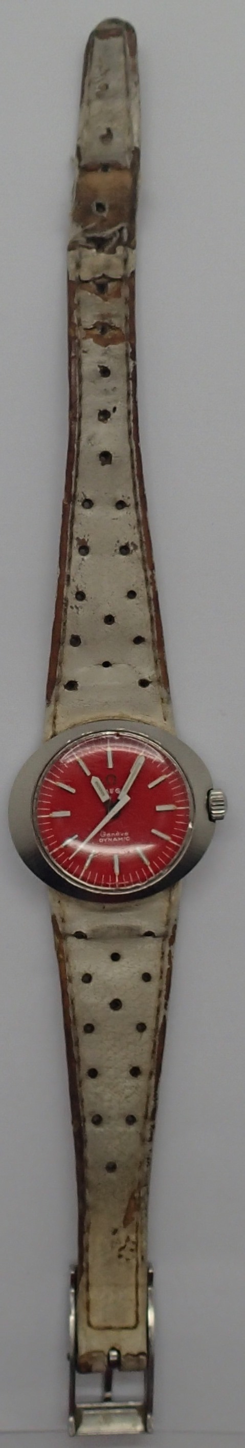 Ladies Omega orange face wristwatch with integral leather strap. Watch working, strap tatty. P&P - Image 4 of 4