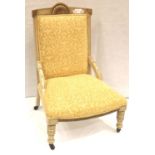 A Victorian parlour chair, more recently upholstered, the frame later, painted and gilt. Not