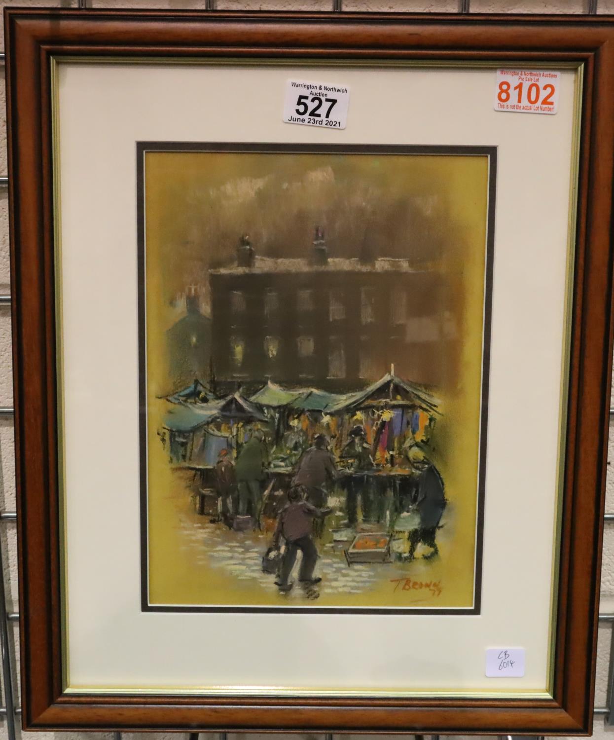 TOM BROWN (1933-2017, Salford) pastel of northern street market, 28 x 20 cm, signed to lower - Image 2 of 3