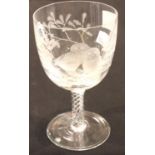 Robert Ellison (Meadows Glass) oversized etched chalice, signed and dated 1978, H: 18 cm with double