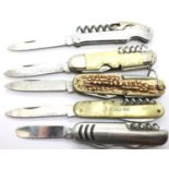 Box of five modern folding pen knives. P&P Group 2 (£18+VAT for the first lot and £3+VAT for