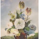 WILLIAM RAYWORTH (1852-1908), oil on porcelain panel of a still life with dahlias, signed lower