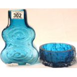 Geoffrey Baxter Whitefriars blue vase and a Whitefriars blue ashtray. P&P, contact Paul O'Hea at