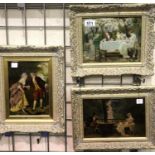 Three Edwardian crystoleums, figural scenes including ladies at tea, courting couple and seated