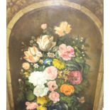 An unattributed Victorian oil on canvas, floral display in an archway, 60 x 90 cm. Not available for