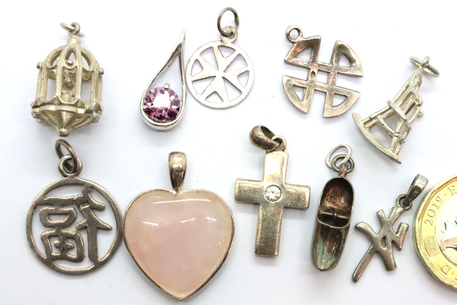Ten assorted silver charms, including stone set examples, combined 25g. P&P Group 1 (£14+VAT for the