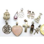 Ten assorted silver charms, including stone set examples, combined 25g. P&P Group 1 (£14+VAT for the