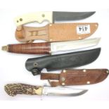 Three mixed sheath knives. P&P Group 3 (£25+VAT for the first lot and £5+VAT for subsequent lots)