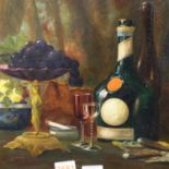 H. RICHARDSON (19th century), oil on canvas, still life study with a mallet wine bottle, glasses and