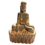 Carved Buddha wooden seated figure of Bodhisattvas, H: 50 cm. P&P Group 2 (£18+VAT for the first lot