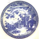 19th century Chinese cabinet plate, figural scenes in blue, not marked to base. P&P Group 3 (£25+VAT