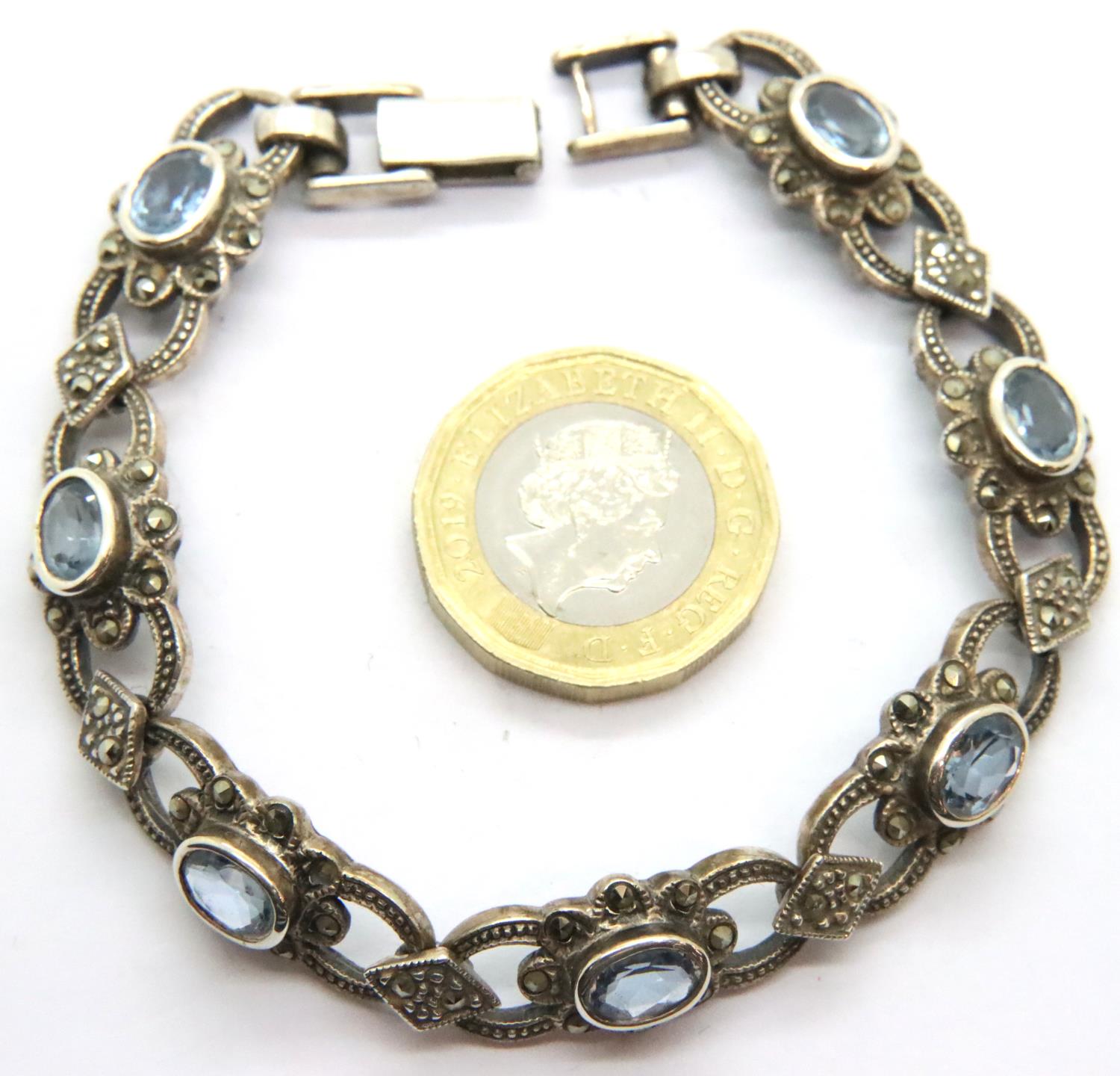 925 silver marcasite and stone set bracelet, 23g. P&P Group 1 (£14+VAT for the first lot and £1+