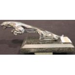 Chrome Jaguar car mascot on marble base, overall L: 21 cm. P&P Group 2 (£18+VAT for the first lot