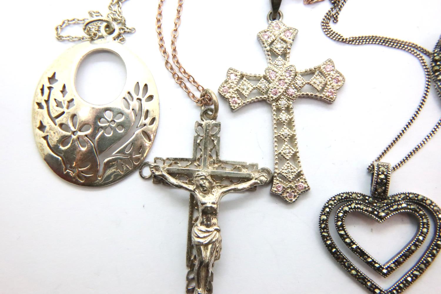 Three 925 silver pendant necklaces, crucifix pendant necklace and two stone-set silver cross - Image 2 of 4