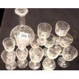Collection of etched blown glassware. Not available for in-house P&P, contact Paul O'Hea at