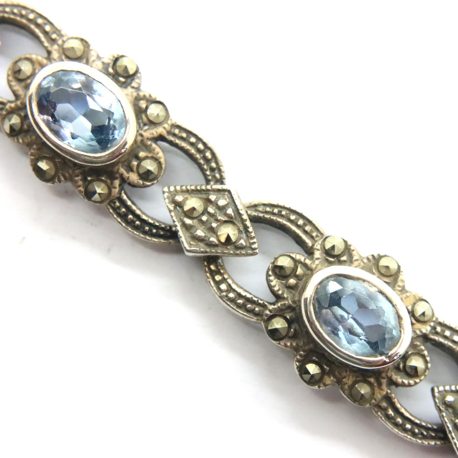 925 silver marcasite and stone set bracelet, 23g. P&P Group 1 (£14+VAT for the first lot and £1+ - Image 2 of 3