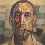 TAN SOEN KIONG (20th Century); oil on board geometric portrait of a gentleman, 50 x 71 cm, dated