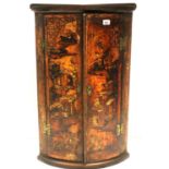 George III chinoiserie decorated corner cupboard, barrel-fronted with three internal shelves, W: 60,