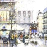 Oil on canvas of Parisian street scene by J Glasgow. Not available for in-house P&P, contact Paul