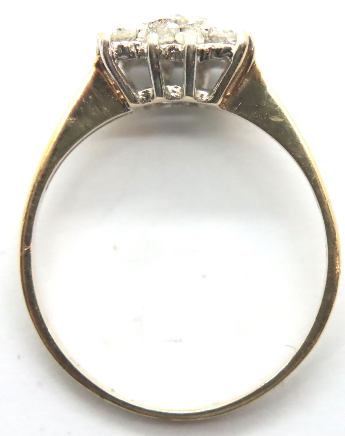 9ct gold diamond set cluster dress ring, size P. P&P Group 1 (£14+VAT for the first lot and £1+VAT - Image 2 of 4