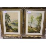 MILTON DRINKWATER (1862-1923); pair of watercolours of figural riverside scenes, each 28 x 44 cm