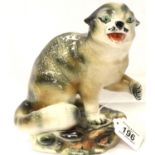 19th Century Staffordshire style cat, H: 22 cm. P&P Group 2 (£18+VAT for the first lot and £3+VAT