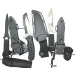 Three plastic sheathed diving knives. P&P Group 2 (£18+VAT for the first lot and £3+VAT for