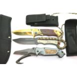 Three knives in canvas pockets. P&P Group 2 (£18+VAT for the first lot and £3+VAT for subsequent