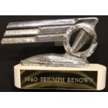 Car bonnet mascot; 1940 Triumph Renown, L: 13 cm. P&P Group 1 (£14+VAT for the first lot and £1+