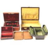 Mixed 19th and 20th century leather travel cases, mostly for jewellery, including a Boswell of