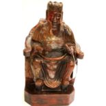 Large carved wooden Buddhist figures. H: 35 cm. Not available for in-house P&P, contact Paul O'Hea