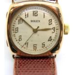1950s 9ct gold Rolex wristwatch on leather strap in working order. P&P Group 1 (£14+VAT for the