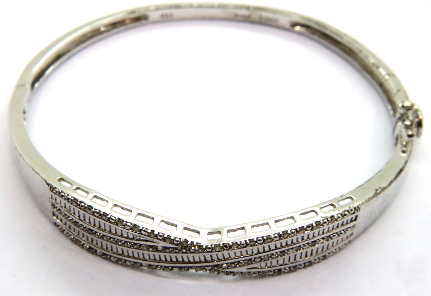 925 silver stone set bangle, D: 6 cm. P&P Group 1 (£14+VAT for the first lot and £1+VAT for - Image 2 of 2