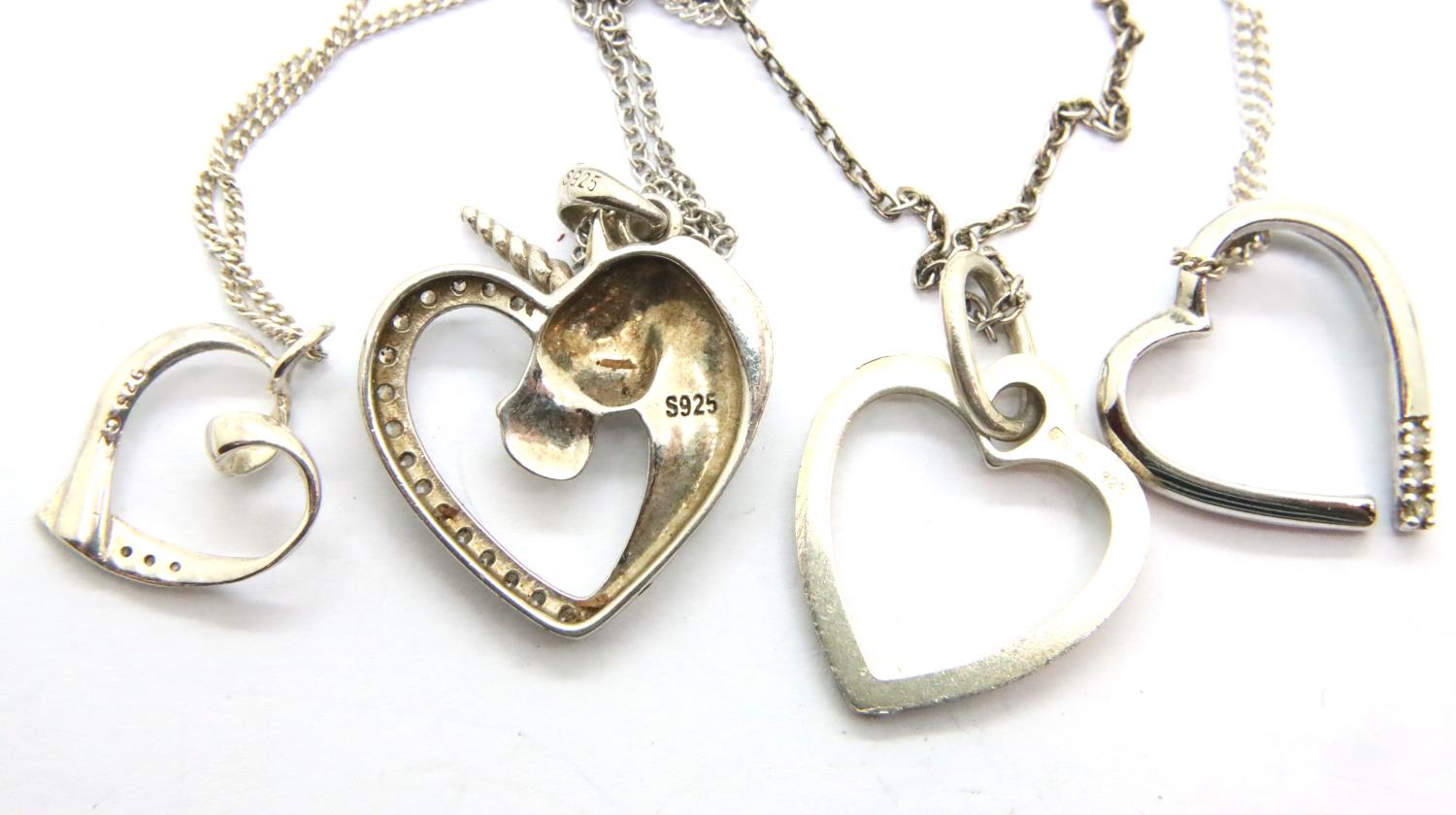 Four silver heart necklaces, two stone set. P&P Group 1 (£14+VAT for the first lot and £1+VAT for - Image 4 of 4