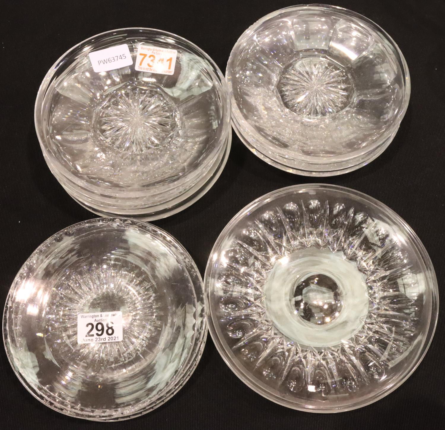 A set of eight Brierley crystal cake plates (some with small chips) and eight mixed Edinburgh