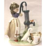 Large Lladro girl at water pump figurine, H: 23 cm. P&P Group 3 (£25+VAT for the first lot and £5+