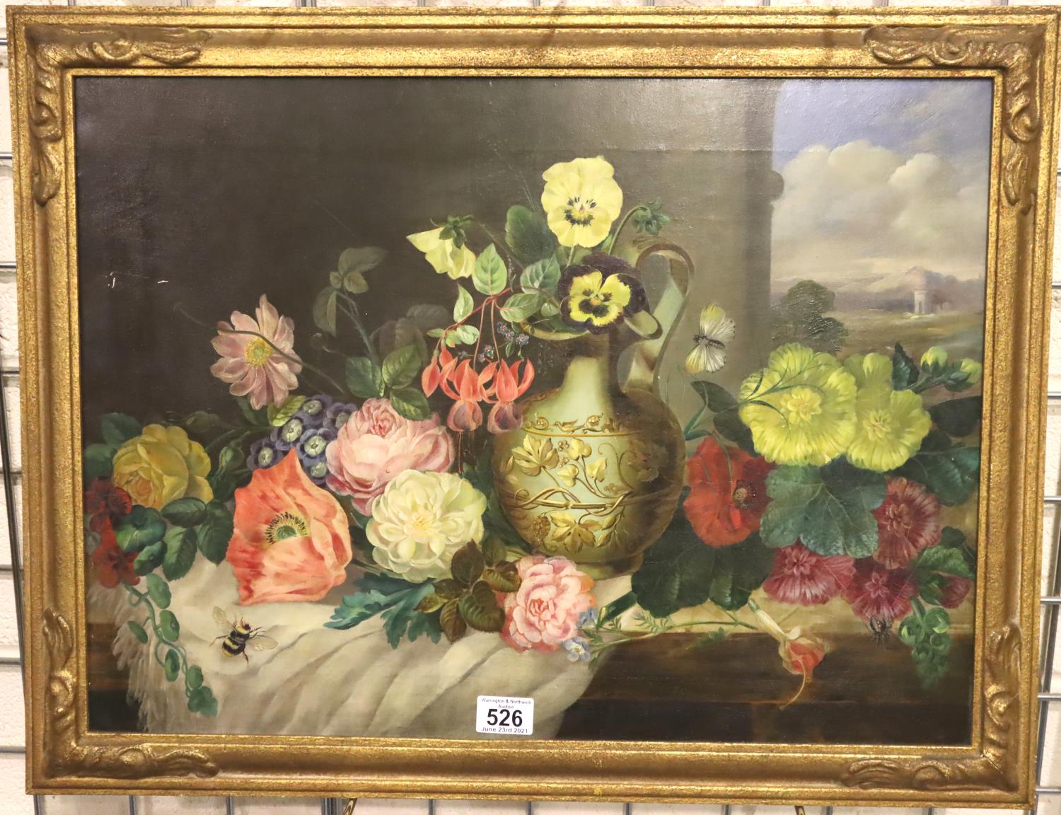 S COPE (19th century) oil on canvas, a still life scene with insects among floral arrangement, dated - Image 2 of 5